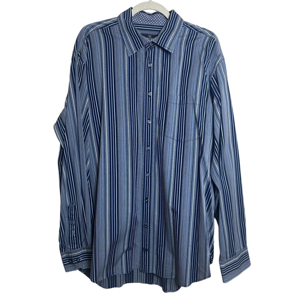 Bugatchi Uomo Blue Striped Button Down Dress Shirt sz XXL EUC